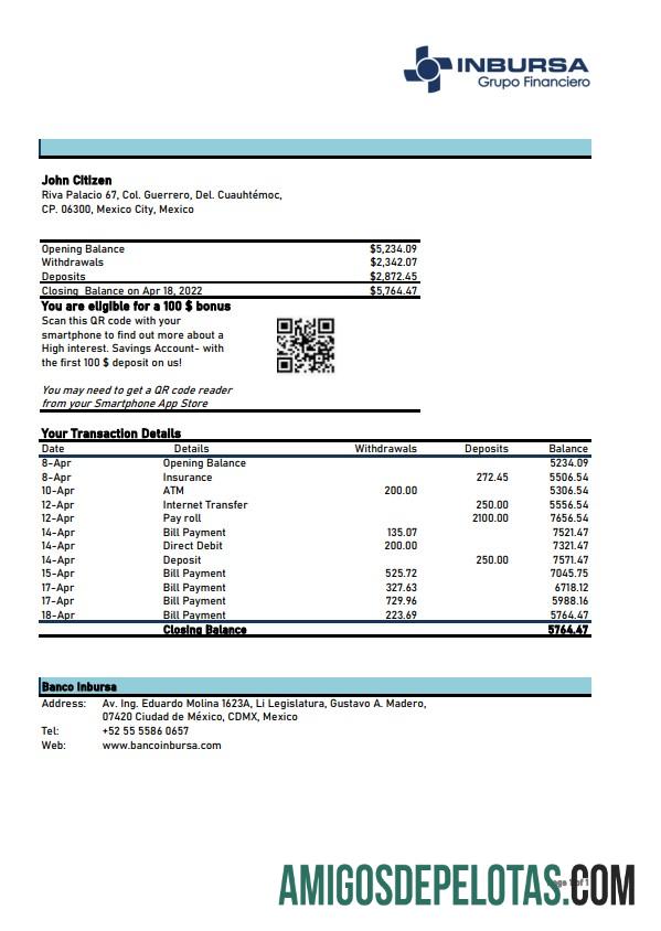 Mexico Inbursa Bank Xls VERSION 2 modelo